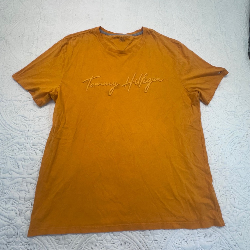Tommy Hilfiger Mens Embroidered Script Logo T-Shirt Orange XL 78J4123 700
